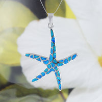 Gorgeous X-Large Hawaiian Blue Opal Starfish Necklace, Sterling Silver Blue Opal Star Fish Pendant, N8376 Birthday Mom Gift, Statement PC