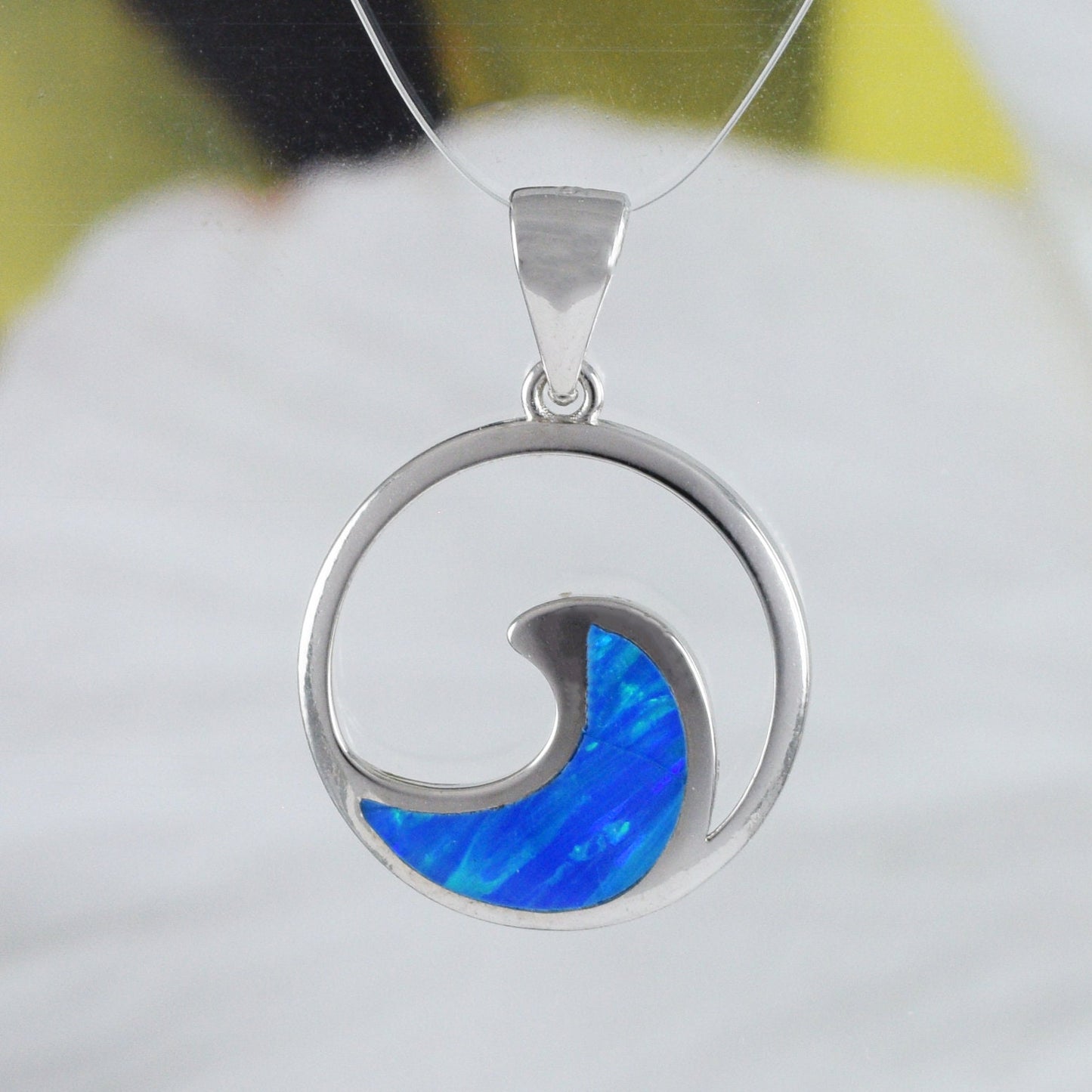 Unique Hawaiian Blue Opal Ocean Wave Necklace, Sterling Silver Blue Opal Wave Pendant, N8383 Birthday Mom Mother Gift, Island Jewelry