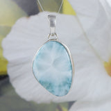 Unique Gorgeous Hawaiian Large Genuine Larimar Necklace, Sterling Silver Natural Larimar Pendant, N8396 Birthday Mom Gift, Statement PC