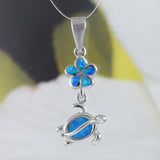 Collier unique et magnifique en forme de tortue de mer Plumeria en opale bleue hawaïenne, pendentif en argent sterling en forme de tortue Plumeria en opale bleue, cadeau d'anniversaire pour maman N8372