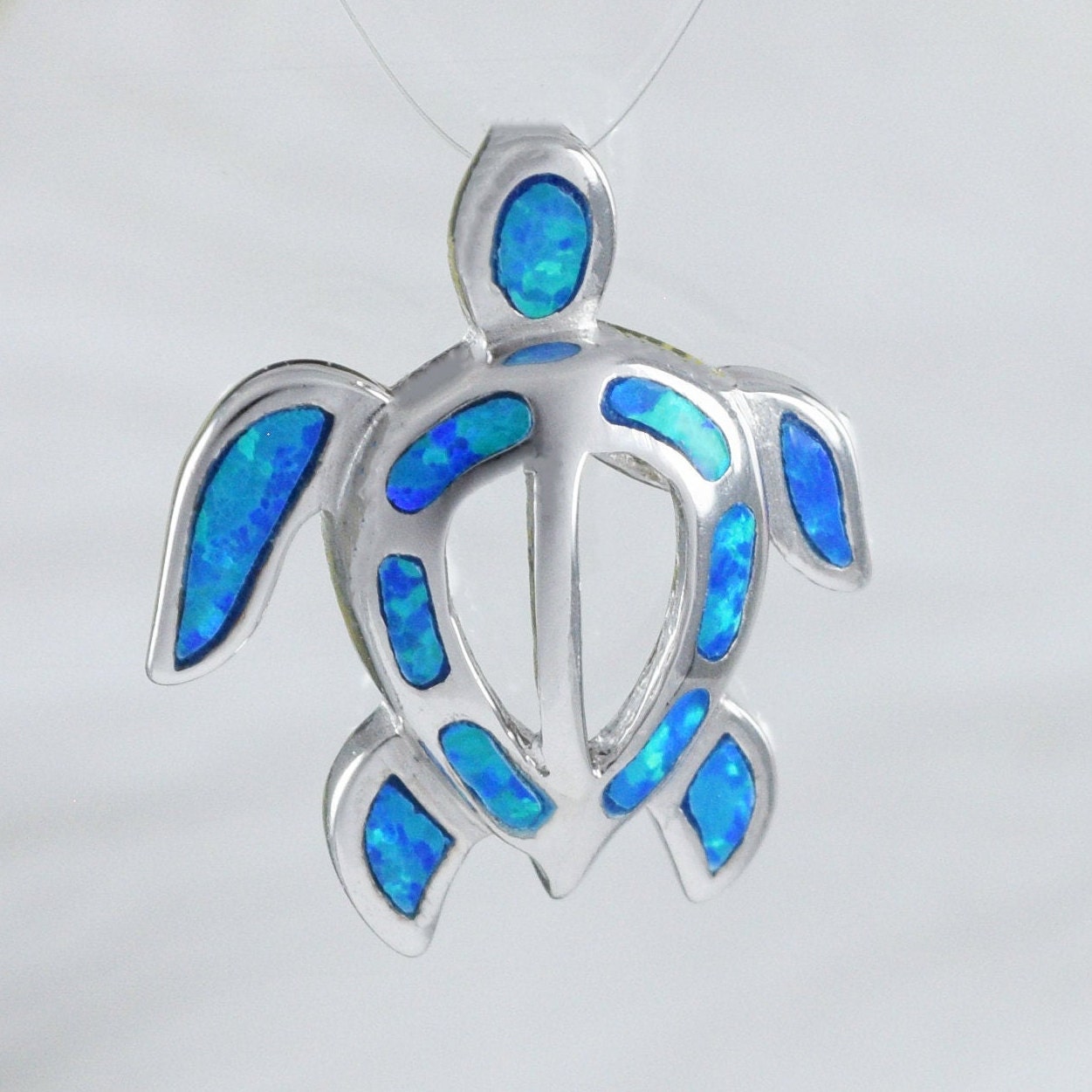 Unique Beautiful Hawaiian Blue Opal Sea Turtle Necklace, Sterling Silver Blue Opal Turtle Pendant, N8374 Birthday Mom Wife Mother Gift - Hawaii Treasures Shop