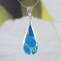 Magnifique collier et boucles d'oreilles en forme de goutte de pluie en opale bleue hawaïenne, pendentif en argent sterling en forme de goutte de pluie en opale bleue, cadeau d'anniversaire pour maman N8387S