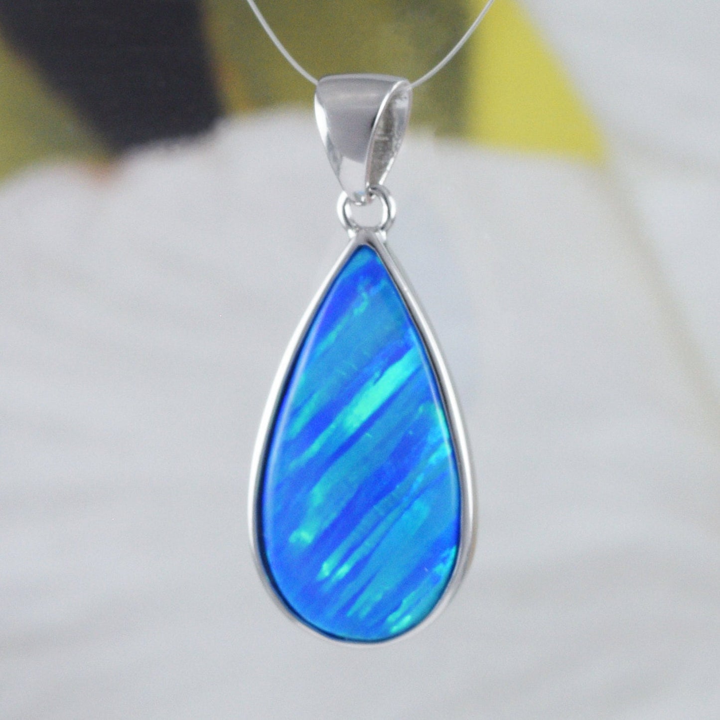 Beautiful Hawaiian Blue Opal Rain Drop Necklace, Sterling Silver Blue Opal Rain-Drop Pendant, N8388 Birthday Mom Mother Gift