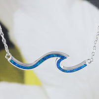 Unique Hawaiian Blue Opal Ocean Wave Necklace, Sterling Silver Blue Opal Wave Necklace, N8390 Birthday Mom Mother Gift, Island Jewelry