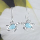 Magnifique boucle d'oreille en véritable tortue de mer en larimar hawaïen, boucle d'oreille pendante en argent sterling avec tortue en larimar, cadeau d'anniversaire pour femme, maman et mère, E8468