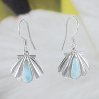 Boucles d'oreilles uniques et magnifiques en coquillage de larimar hawaïen véritable, boucles d'oreilles pendantes en argent sterling avec coquillage de larimar, cadeau d'anniversaire pour maman E8476