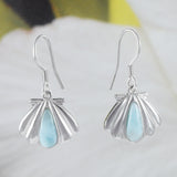 Boucles d'oreilles uniques et magnifiques en coquillage de larimar hawaïen véritable, boucles d'oreilles pendantes en argent sterling avec coquillage de larimar, cadeau d'anniversaire pour maman E8476