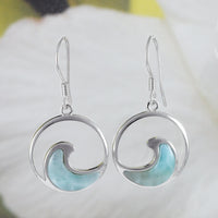 Gorgeous Hawaiian Large Genuine Larimar Ocean Wave Earring, Sterling Silver Larimar Wave Dangle Earring, E8481 Mother Birthday Mom Gift