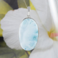 Gorgeous Hawaiian X-Large Genuine Larimar Necklace, Sterling Silver Stunning Natural Larimar Pendant, N8494 Birthday Mom Gift, Statement PC