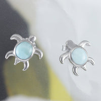 Beautiful Hawaiian Genuine Larimar Sea Turtle Earring, Sterling Silver Larimar Turtle Stud Earring, E8465 Birthday Wife Mom Mother Gift