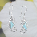 Magnifique boucle d'oreille en véritable hippocampe hawaïen en larimar, boucle d'oreille pendante en argent sterling avec hippocampe en larimar, cadeau d'anniversaire pour maman E8470