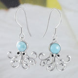 Boucles d'oreilles uniques en forme de pieuvre en larimar véritable hawaïen, boucles d'oreilles pendantes en argent sterling avec larimar, cadeau d'anniversaire pour maman E8473