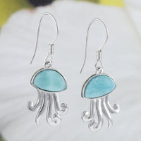 Magnifique boucle d'oreille en forme de méduse hawaïenne en larimar véritable, boucle d'oreille pendante en argent sterling en forme de méduse en larimar, cadeau d'anniversaire, de Saint-Valentin, pour maman, E8474