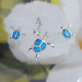 Magnifique collier et boucles d'oreilles en forme de tortue de mer en opale hawaïenne, pendentif en argent sterling avec opale bleue et zircone cubique, cadeau d'anniversaire pour maman N6158S