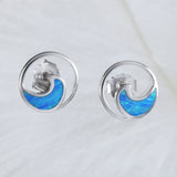 Boucles d'oreilles uniques et magnifiques en forme de vague d'océan avec opale bleue hawaïenne, boucles d'oreilles à tige en argent sterling avec opale bleue, cadeau d'anniversaire pour maman E8413