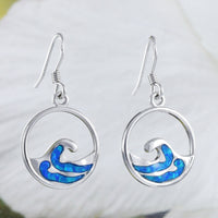 Boucles d'oreilles uniques et magnifiques en forme de vague d'océan avec opale bleue hawaïenne, boucles d'oreilles pendantes en argent sterling avec opale bleue, cadeau d'anniversaire pour maman E8414