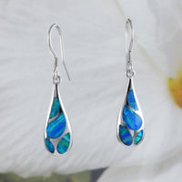 Gorgeous Hawaiian Blue Opal Rain Drop Earring, Sterling Silver Blue Opal Rain-Drop Dangle Earring, E8416 Statement PC, Birthday Mom Gift