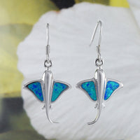 Boucles d'oreilles uniques et époustouflantes en forme de raie pastenague hawaïenne bleue, boucles d'oreilles pendantes en argent sterling avec opale bleue, cadeau d'anniversaire pour maman et mère E8417