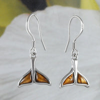 Unique Hawaiian Genuine Koa Wood Whale Tail Earring, Sterling Silver Koa Wood Whale Tail Dangle Earring, E8425 Mother Wife Mom Gift