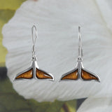 Unique Hawaiian Large Genuine Koa Wood Whale Tail Earring, Sterling Silver Koa Wood Whale Tail Dangle Earring, E8426 Mother Wife Mom Gift