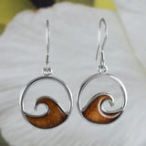 Beautiful Hawaiian Large Genuine Koa Wood Ocean Wave Earring, Sterling Silver Wave Dangle Earring, E8427 Mother Birthday Mom Wife Gift