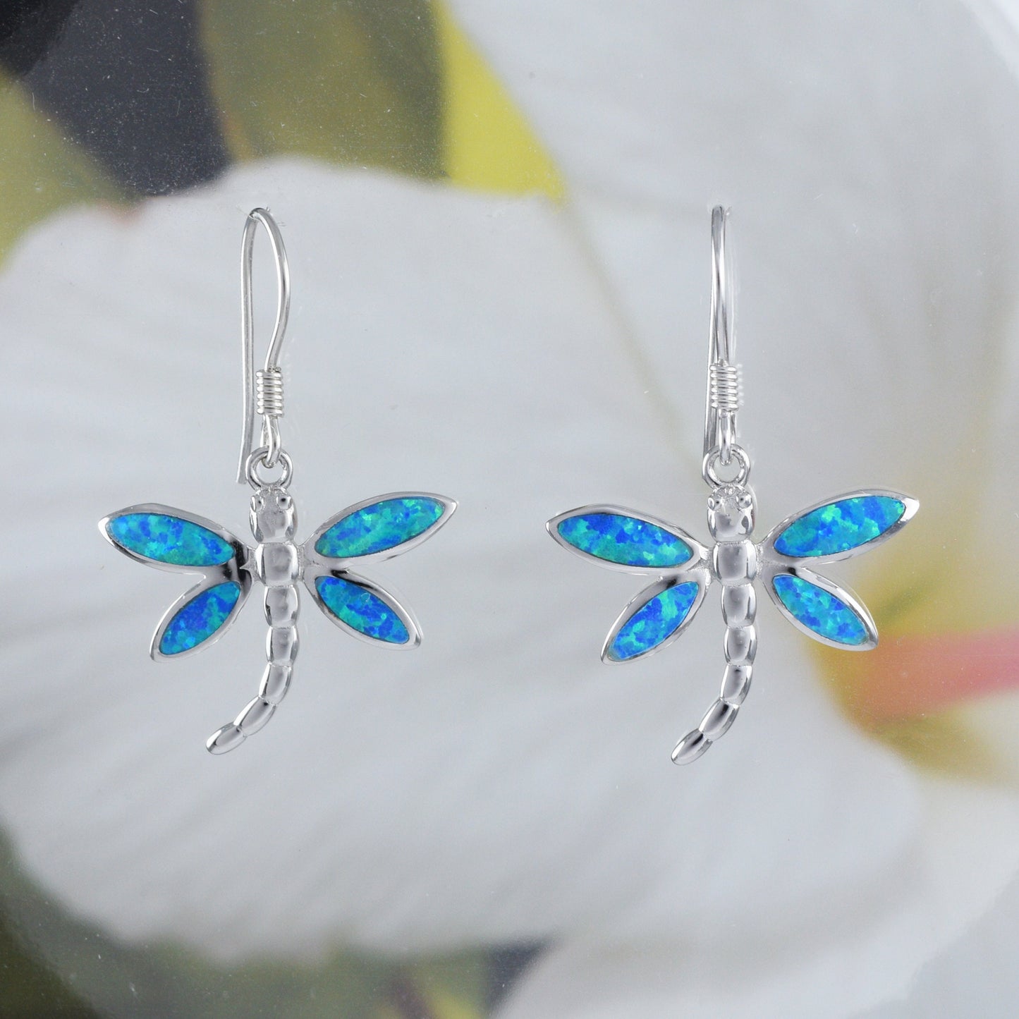 Beautiful Hawaiian Large Blue Opal Dragonfly Earring, Sterling Silver Blue Opal Dragonfly Dangle Earring, E6146 Birthday Mother Mom Gift