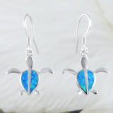 Beautiful Hawaiian Blue Opal Sea Turtle Earring, Sterling Silver Blue Opal Turtle Dangle Earring, E8407 Mother Birthday Mom Gift