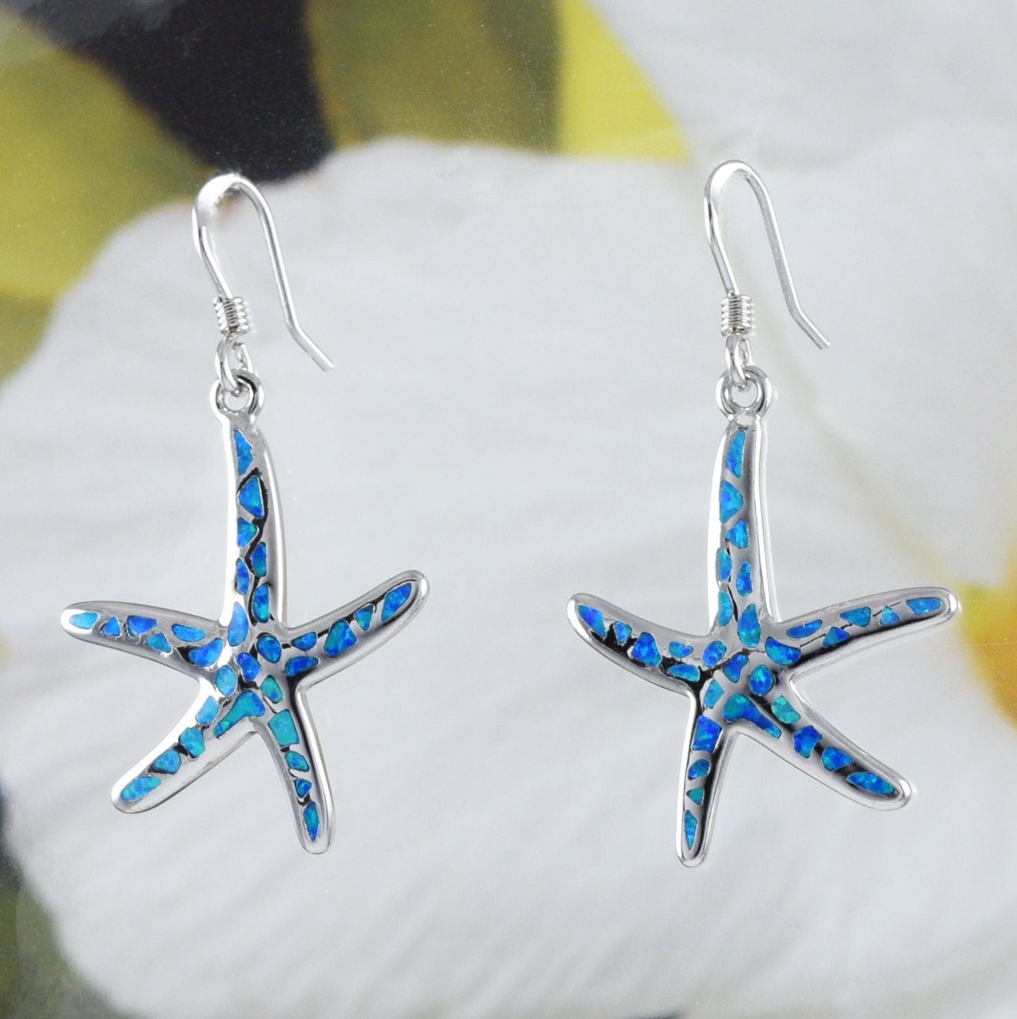 Unique Gorgeous Hawaiian X-Large Blue Opal Starfish Earring, Sterling Silver Blue Opal Starfish Dangle Earring, E8408 Birthday Wife Mom Gift