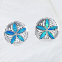 Boucles d'oreilles en dollar de sable opale bleu hawaïen uniques et exquises, boucles d'oreilles à tige en argent sterling avec dollar de sable opale, cadeau d'anniversaire pour maman E8409