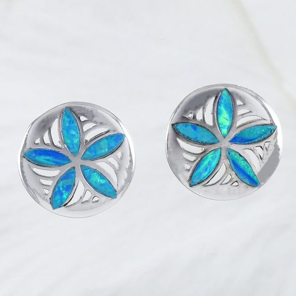 Boucles d'oreilles en dollar de sable opale bleu hawaïen uniques et exquises, boucles d'oreilles à tige en argent sterling avec dollar de sable opale, cadeau d'anniversaire pour maman E8409