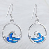 Boucles d'oreilles uniques et magnifiques en forme de vague d'océan avec opale bleue hawaïenne, boucles d'oreilles pendantes en argent sterling avec opale bleue, cadeau d'anniversaire pour maman E8414