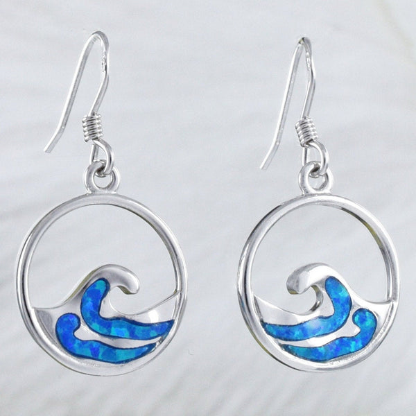 Unique Beautiful Hawaiian Blue Opal Ocean Wave Earring, Sterling Silver Blue Opal Wave Dangle Earring, E8414 Mother Birthday Mom Gift