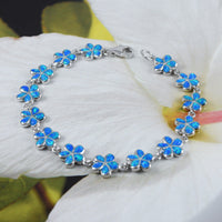 Beautiful Hawaiian Blue Opal Plumeria Bracelet, Sterling Silver Blue Opal Plumeria Bracelet, B3307A Birthday Mom Wife Valentine Gift