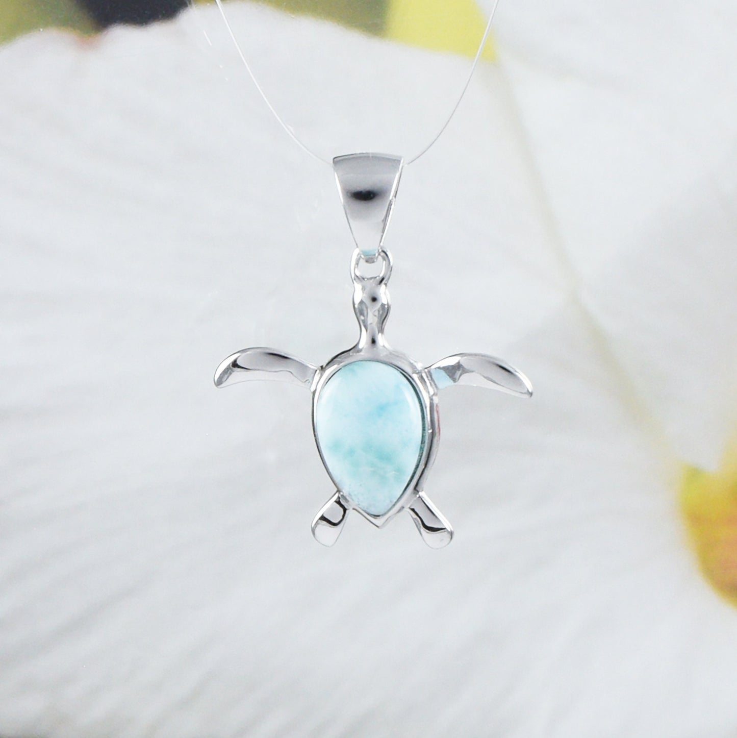 Boucles d'oreilles et collier uniques en véritable tortue de mer Larimar hawaïenne, pendentif en argent sterling avec tortue Larimar, cadeau d'anniversaire pour maman N8437S