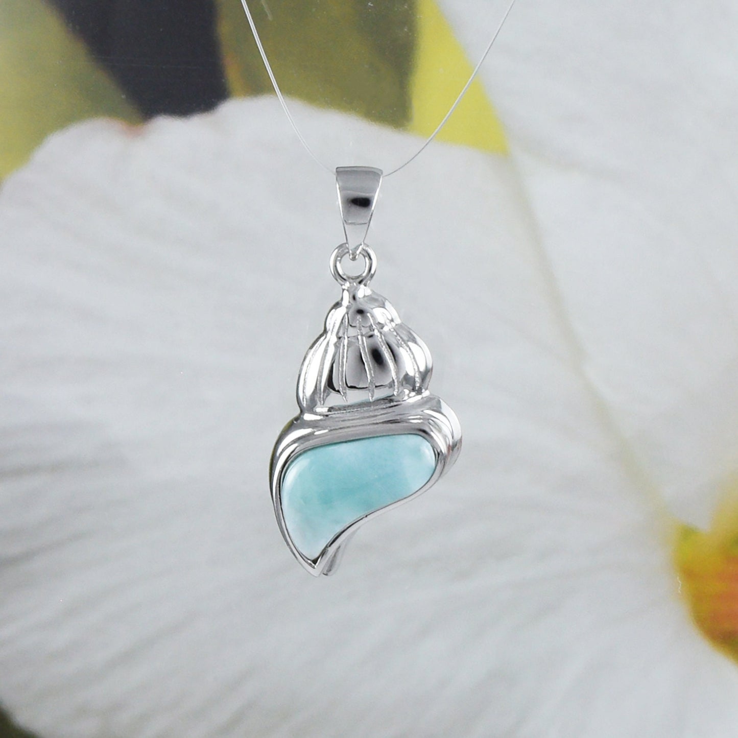 Boucles d'oreilles et collier uniques en coquillage de larimar hawaïen authentique, pendentif en coquillage de larimar en argent sterling, cadeau d'anniversaire pour maman N8441S