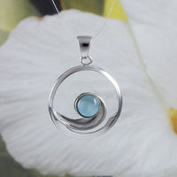 Collier unique en véritable larimar hawaïen avec vagues de l'océan, pendentif en argent sterling avec larimar et vagues de l'océan, cadeau d'anniversaire pour mère, épouse, maman, N8449