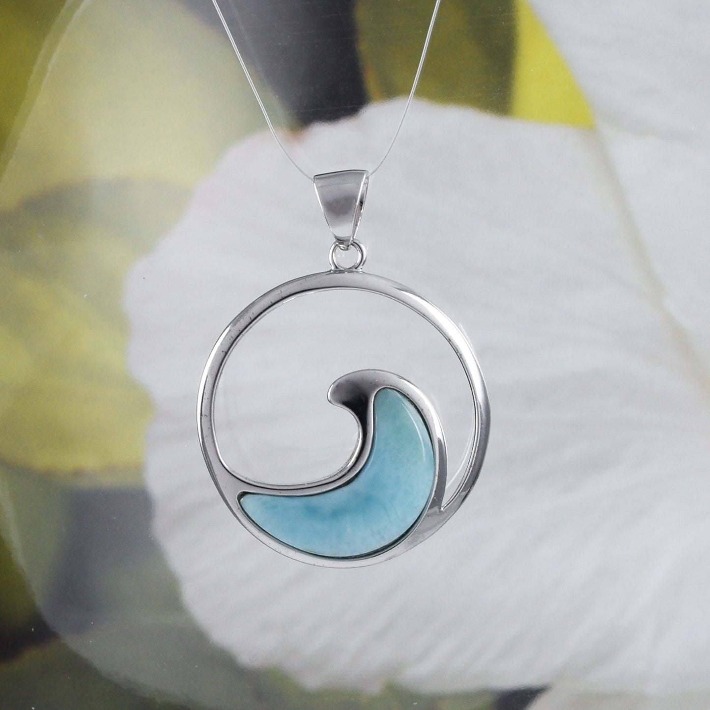 Collier unique en véritable larimar hawaïen avec vagues de l'océan, pendentif en argent sterling avec larimar et vagues de l'océan, cadeau d'anniversaire pour mère, épouse, maman, N8450