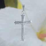 Unique Beautiful Hawaiian Large Cross Necklace, Sterling Silver Cross Charm Pendant, Christian Jewelry, N8585 Birthday Mother Mom Gift