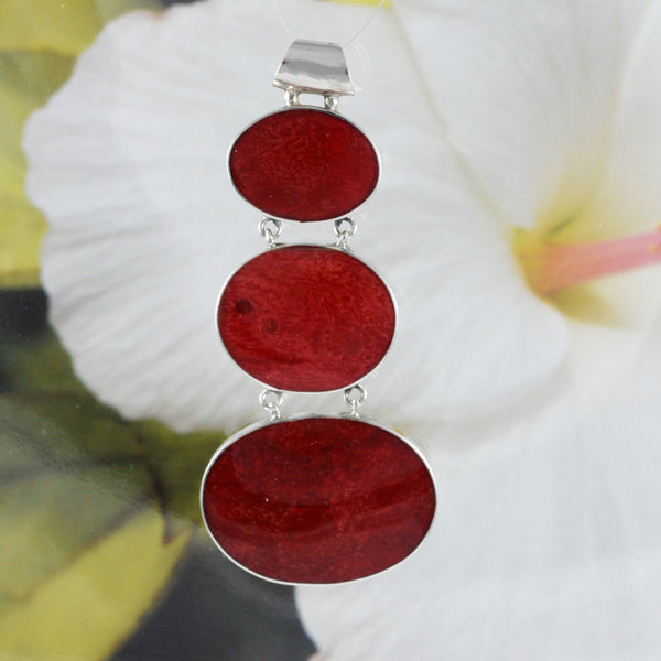 Unique Beautiful Hawaiian X-Large Red Coral Necklace, Sterling Silver Red Coral Pendant, N8590 Birthday Mother Mom Gift