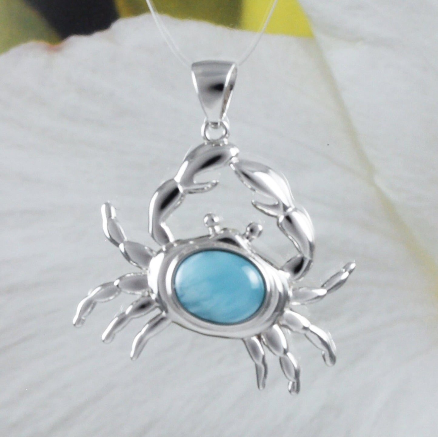 Collier unique en véritable crabe Larimar hawaïen de grande taille, pendentif en argent sterling en forme de crabe Larimar, cadeau d'anniversaire pour mère, épouse, maman, N8444