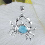 Collier unique en véritable crabe Larimar hawaïen de grande taille, pendentif en argent sterling en forme de crabe Larimar, cadeau d'anniversaire pour mère, épouse, maman, N8444