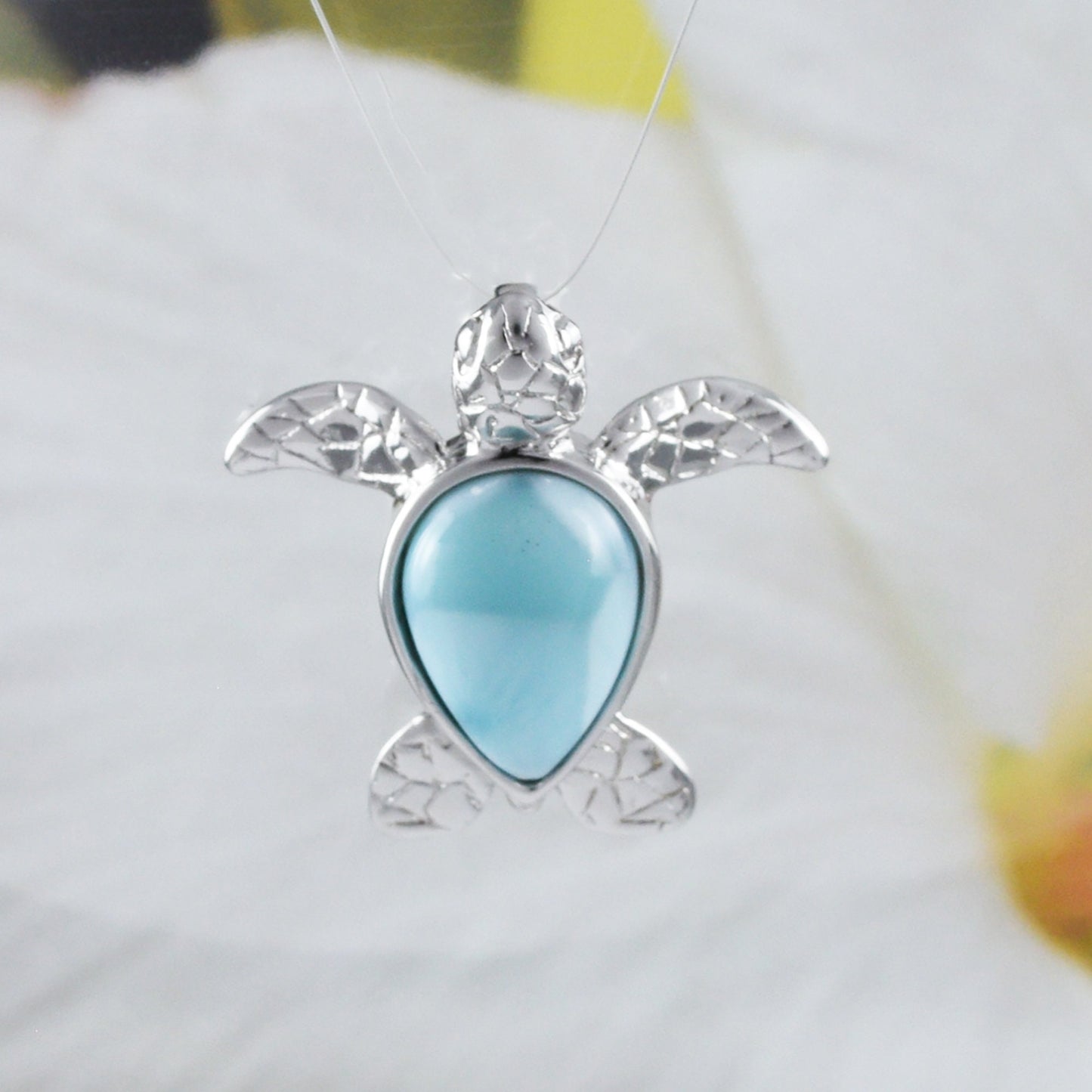 Boucles d'oreilles et collier uniques en véritable tortue de mer Larimar hawaïenne, pendentif en argent sterling avec tortue Larimar, cadeau d'anniversaire pour maman, Saint-Valentin, N8435S