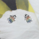 Unique Hawaiian Rainbow Sea Turtle Earring, Sterling Silver Multi-Color Stone Turtle Stud Earring, E8544 Birthday Wife Mom Mother Gift