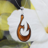 Magnifique collier hawaïen en bois de koa véritable de très grande taille avec hameçon, pendentif en argent sterling avec hameçon, cadeau d'anniversaire pour mère N8513