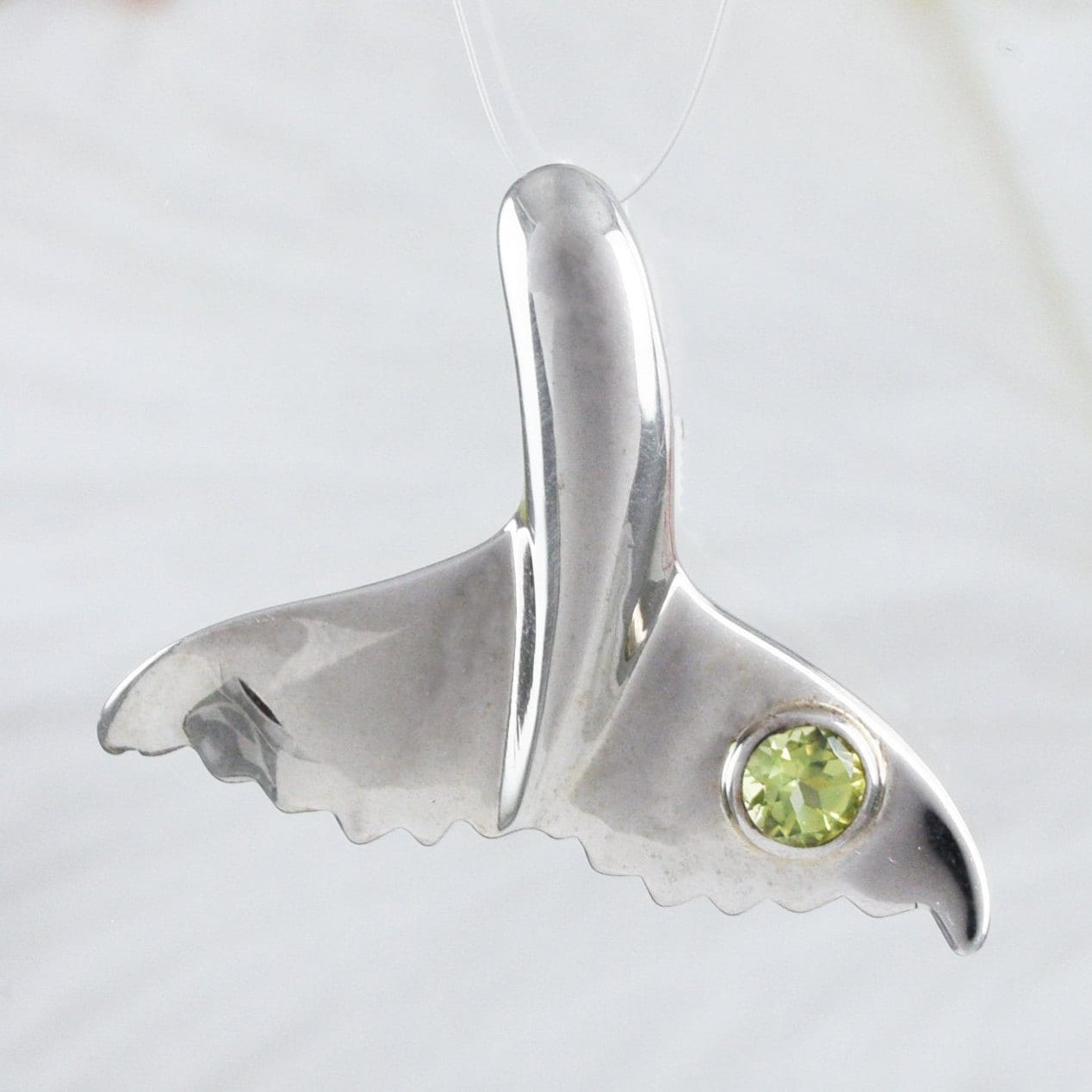 Beautiful Hawaiian Genuine Peridot Whale Tail Earring and Necklace, Sterling Silver Whale Tail Pendant, N8541S Birthday Mother Wife Mom Gift