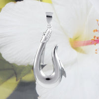 Magnifique collier hawaïen en forme d'hameçon 3D de très grande taille, pendentif en argent sterling avec hameçon N8562, cadeau d'anniversaire, de fête des mères et des pères