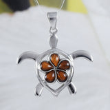 Beautiful Hawaiian Large Genuine Koa Wood Plumeria Sea Turtle Necklace, Sterling Silver Plumeria Turtle Pendant, N8507 Birthday Mom Gift