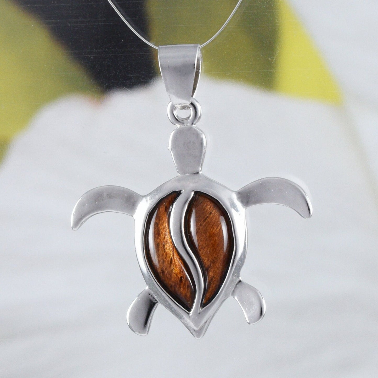 Gorgeous Hawaiian Genuine Koa Wood Sea Turtle Earring and Necklace, Sterling Silver Koa Wood Turtle Pendant, N8508S Birthday Mother Gift