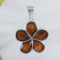 Magnifique collier hawaïen en véritable bois de koa avec plumeria, pendentif en argent sterling en bois de koa avec fleur de plumeria, cadeau d'anniversaire, de Saint-Valentin, N9139