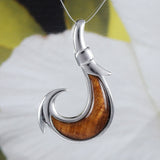 Magnifique collier hawaïen en bois de koa véritable avec hameçon, pendentif en argent sterling, cadeau d'anniversaire pour mère N8515